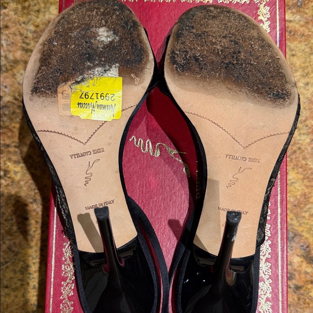 Rene Caovilla Black Heels with Lace, Crystal and Pearl Accents Sz 40 - Picture 6 of 6